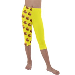 Vector Burgers, fast food sandwitch pattern at yellow Kids  Lightweight Velour Capri Leggings 