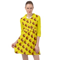 Vector Burgers, fast food sandwitch pattern at yellow Mini Skater Shirt Dress