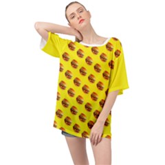 Vector Burgers, fast food sandwitch pattern at yellow Oversized Chiffon Top