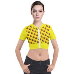 Vector Burgers, fast food sandwitch pattern at yellow Short Sleeve Cropped Jacket