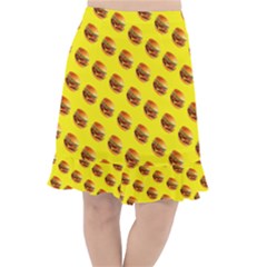 Vector Burgers, fast food sandwitch pattern at yellow Fishtail Chiffon Skirt