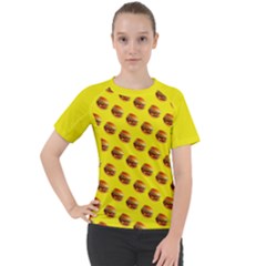 Vector Burgers, fast food sandwitch pattern at yellow Women s Sport Raglan Tee