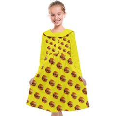Vector Burgers, Fast Food Sandwitch Pattern At Yellow Kids  Midi Sailor Dress