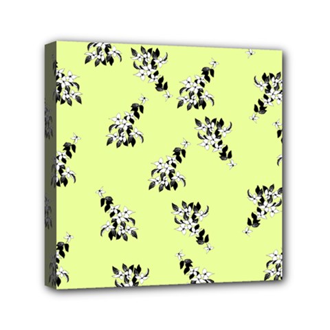 Black and white vector flowers at canary yellow Mini Canvas 6  x 6  (Stretched)