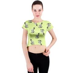 Black and white vector flowers at canary yellow Crew Neck Crop Top