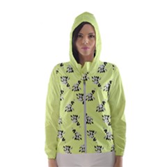 Black and white vector flowers at canary yellow Women s Hooded Windbreaker