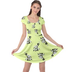 Black And White Vector Flowers At Canary Yellow Cap Sleeve Dress by Casemiro