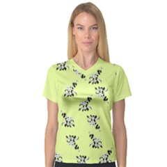 Black and white vector flowers at canary yellow V-Neck Sport Mesh Tee