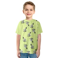 Black and white vector flowers at canary yellow Kids  Sport Mesh Tee