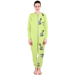 Black and white vector flowers at canary yellow OnePiece Jumpsuit (Ladies) 