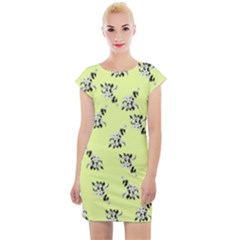 Black and white vector flowers at canary yellow Cap Sleeve Bodycon Dress