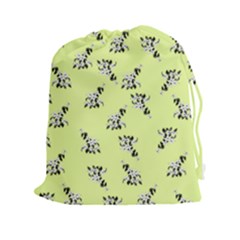 Black and white vector flowers at canary yellow Drawstring Pouch (2XL)