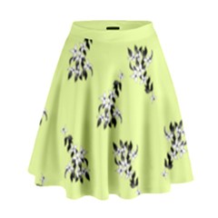 Black and white vector flowers at canary yellow High Waist Skirt