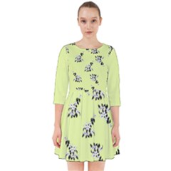 Black and white vector flowers at canary yellow Smock Dress