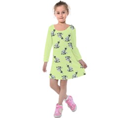 Black and white vector flowers at canary yellow Kids  Long Sleeve Velvet Dress