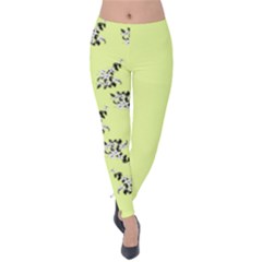 Black and white vector flowers at canary yellow Velvet Leggings