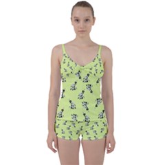 Black and white vector flowers at canary yellow Tie Front Two Piece Tankini