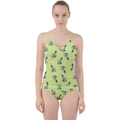 Black and white vector flowers at canary yellow Cut Out Top Tankini Set