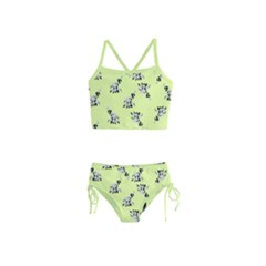 Black and white vector flowers at canary yellow Girls  Tankini Swimsuit