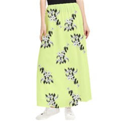 Black and white vector flowers at canary yellow Maxi Chiffon Skirt