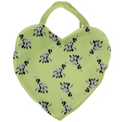 Black and white vector flowers at canary yellow Giant Heart Shaped Tote