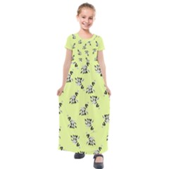 Black and white vector flowers at canary yellow Kids  Short Sleeve Maxi Dress