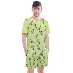 Black and white vector flowers at canary yellow Men s Mesh Tee and Shorts Set