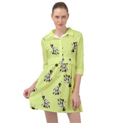 Black and white vector flowers at canary yellow Mini Skater Shirt Dress