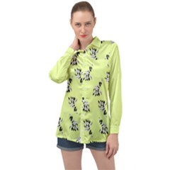 Black and white vector flowers at canary yellow Long Sleeve Satin Shirt