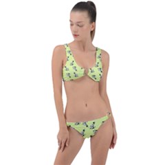 Black and white vector flowers at canary yellow Ring Detail Crop Bikini Set