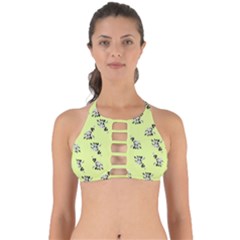 Black and white vector flowers at canary yellow Perfectly Cut Out Bikini Top