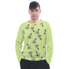 Black and white vector flowers at canary yellow Men s Long Sleeve Raglan Tee