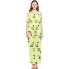 Black and white vector flowers at canary yellow Draped Sleeveless Chiffon Jumpsuit