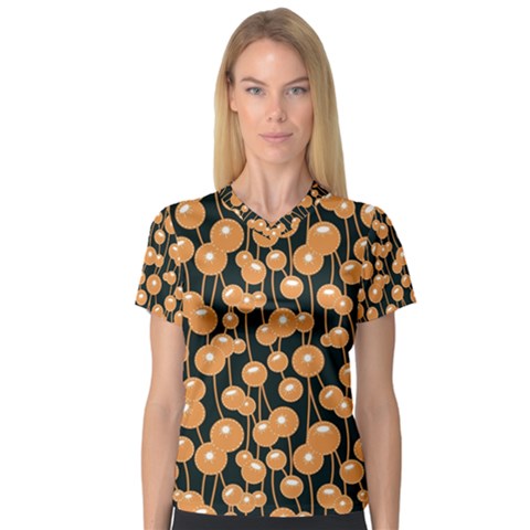 Orange Dandelions On A Dark Background V-neck Sport Mesh Tee by SychEva