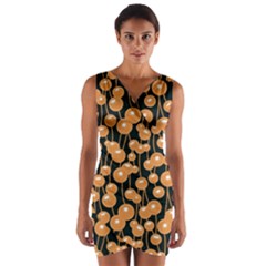 Orange Dandelions On A Dark Background Wrap Front Bodycon Dress by SychEva