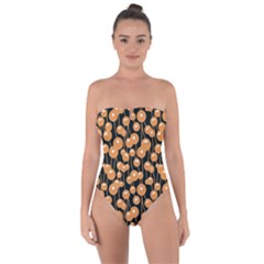 Orange Dandelions On A Dark Background Tie Back One Piece Swimsuit by SychEva