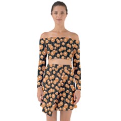 Orange Dandelions On A Dark Background Off Shoulder Top With Skirt Set by SychEva