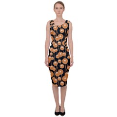 Orange Dandelions On A Dark Background Sleeveless Pencil Dress by SychEva