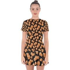 Orange Dandelions On A Dark Background Drop Hem Mini Chiffon Dress by SychEva