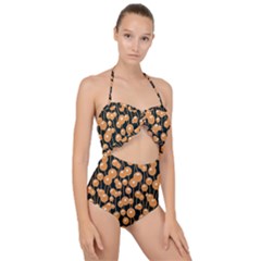 Orange Dandelions On A Dark Background Scallop Top Cut Out Swimsuit by SychEva