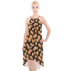 Orange Dandelions On A Dark Background High-low Halter Chiffon Dress  by SychEva
