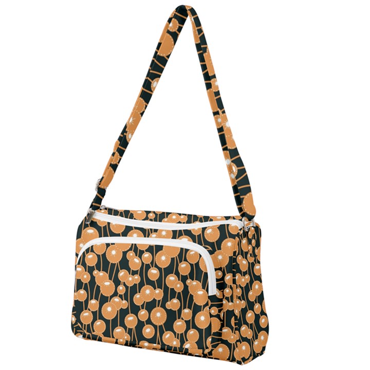 Orange Dandelions On A Dark Background Front Pocket Crossbody Bag