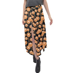 Orange Dandelions On A Dark Background Velour Split Maxi Skirt by SychEva