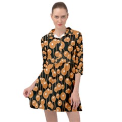 Orange Dandelions On A Dark Background Mini Skater Shirt Dress by SychEva