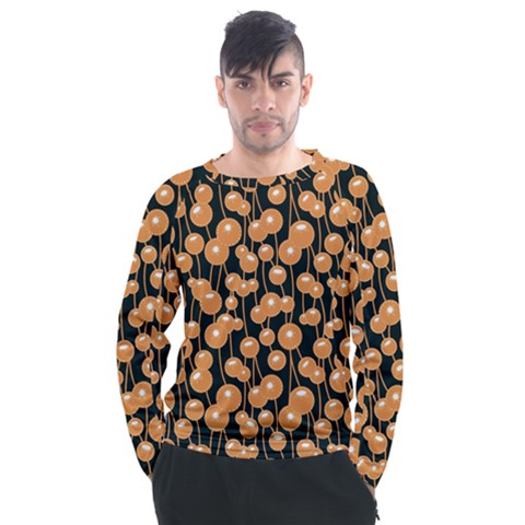 Orange Dandelions On A Dark Background Men s Long Sleeve Raglan Tee by SychEva