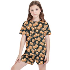 Orange Dandelions On A Dark Background Kids  Tee And Sports Shorts Set by SychEva