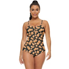 Orange Dandelions On A Dark Background Retro Full Coverage Swimsuit by SychEva