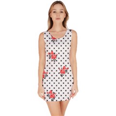 Red Vector Roses And Black Polka Dots Pattern Bodycon Dress