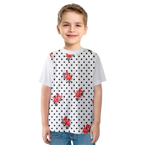 Red Vector Roses And Black Polka Dots Pattern Kids  Sport Mesh Tee by Casemiro