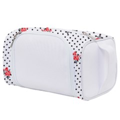 Red Vector Roses And Black Polka Dots Pattern Toiletries Pouch by Casemiro